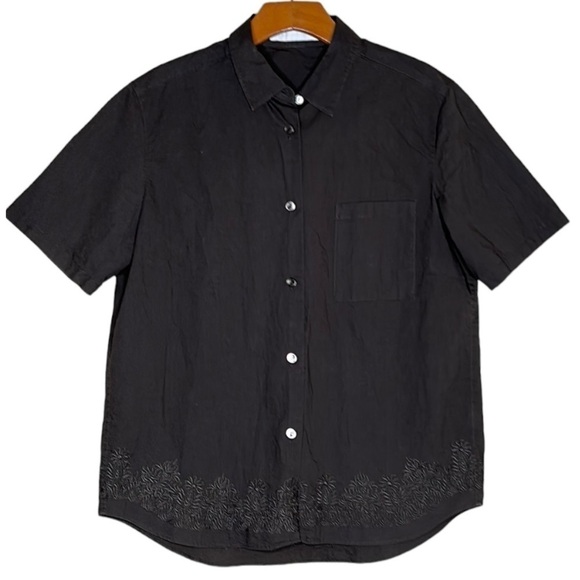 Nicole Farhi Boxy Linen Cotton Embroidered Floral Short Sleeve Button Blouse Lrg - Picture 1 of 12